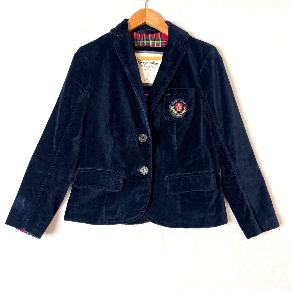 ABERCROMBIE AND FITCH Velvet Academia Preppy Embroidered Crest Plaid Blazer XS